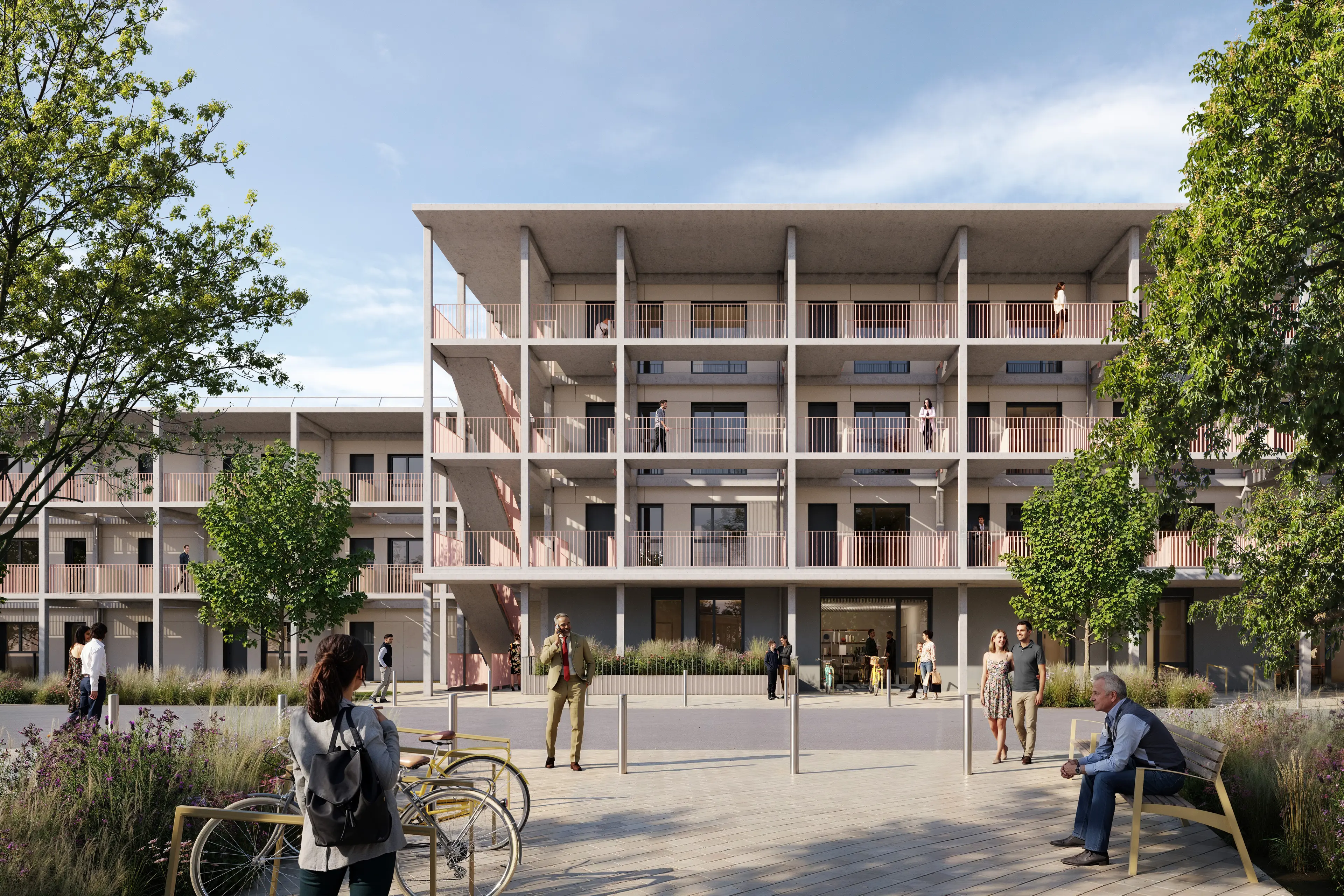 Moderne Wohngebäude des Südtiroler Quartiers in nachhaltiger Holzbauweise